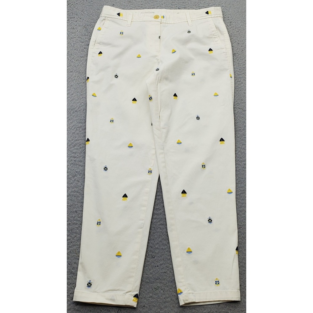 Talbots Girlfriend Chino Pants Womens 4P Multi Embroidered Sailboat Nautical